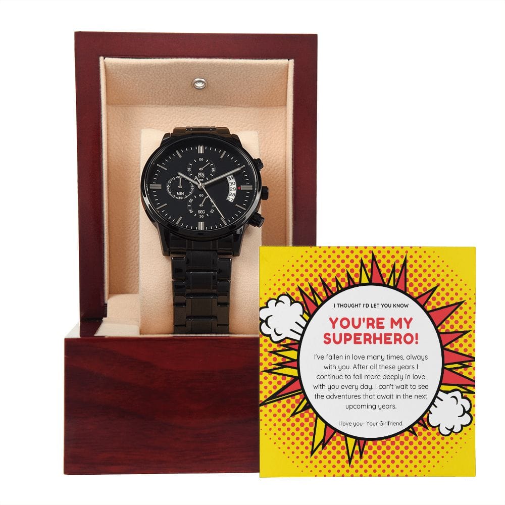 To My Boyfriend - You Are My Superhero - Black Chronograph Watch