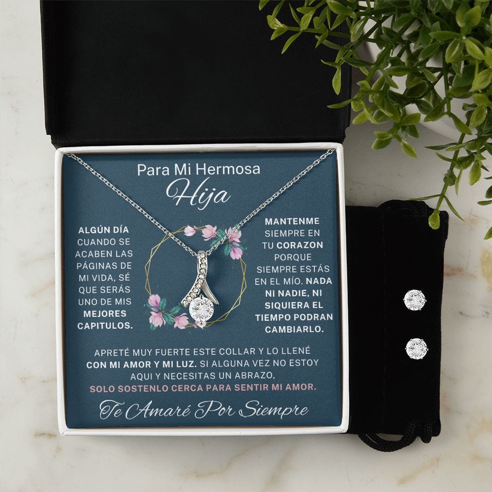 To My Beautiful Daughter - Alluring Beauty Necklace + Cubic Zirconia Earring Set - 125AB