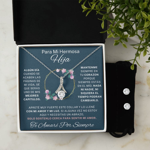 To My Beautiful Daughter - Alluring Beauty Necklace + Cubic Zirconia Earring Set - 125AB