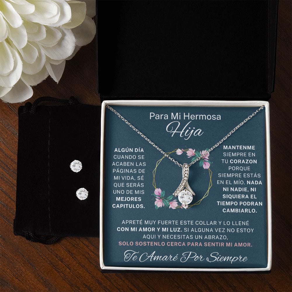 To My Beautiful Daughter - Alluring Beauty Necklace + Cubic Zirconia Earring Set - 125AB