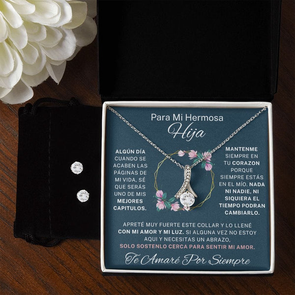 To My Beautiful Daughter - Alluring Beauty Necklace + Cubic Zirconia Earring Set - 125AB