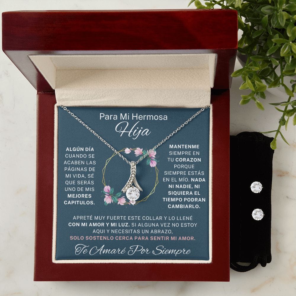 To My Beautiful Daughter - Alluring Beauty Necklace + Cubic Zirconia Earring Set - 125AB