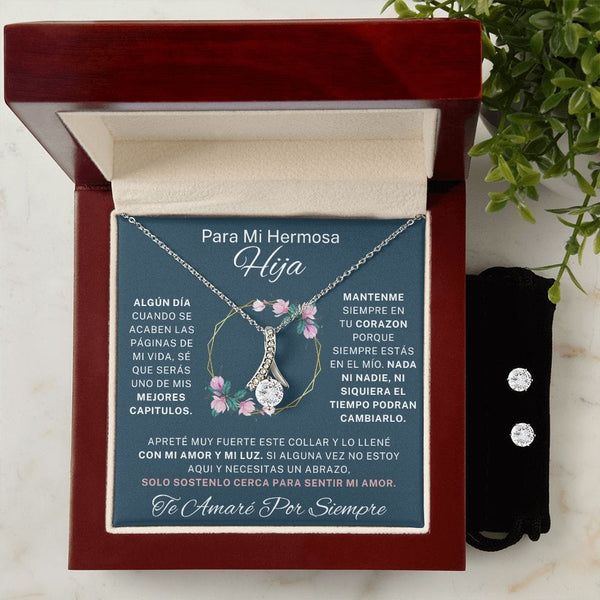 To My Beautiful Daughter - Alluring Beauty Necklace + Cubic Zirconia Earring Set - 125AB