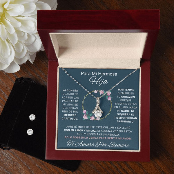 To My Beautiful Daughter - Alluring Beauty Necklace + Cubic Zirconia Earring Set - 125AB