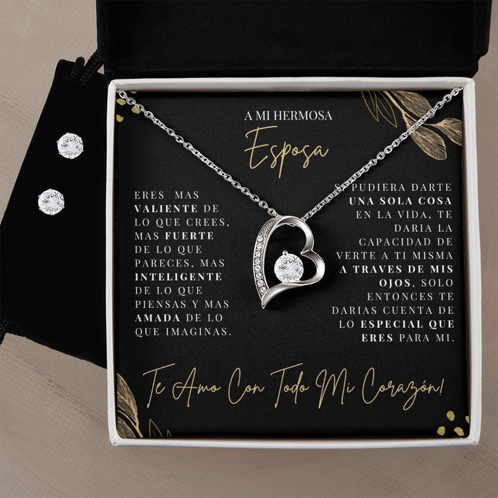 Regalo Para Esposa | Amor y vida  | Collar Amor para siempre y Aretes de Zirconia