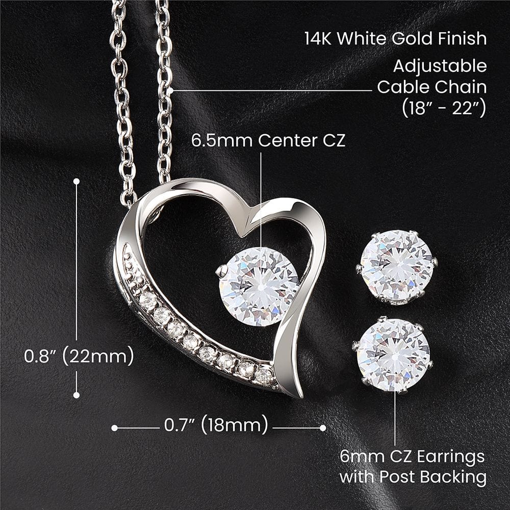 Regalo Para Novia/Esposa | una sola cosa | Collar Amor para siempre y Aretes de Zirconia Cúbica