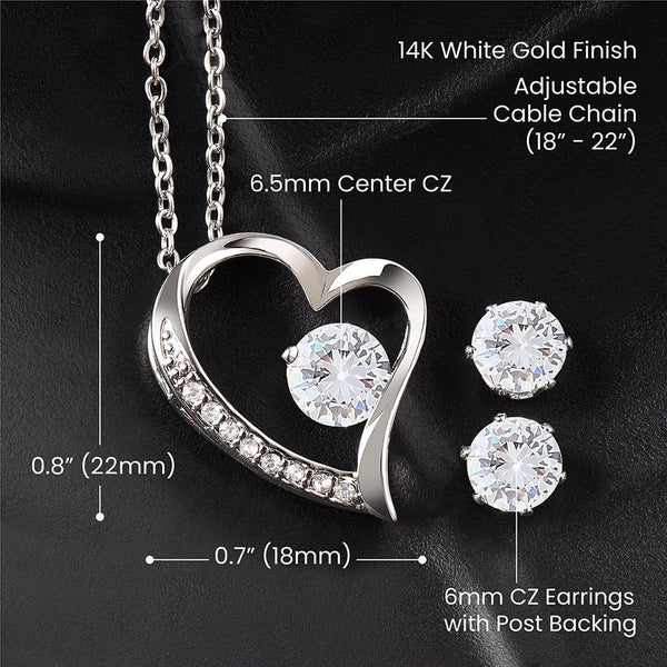 Regalo Para Novia/Esposa | una sola cosa | Collar Amor para siempre y Aretes de Zirconia Cúbica