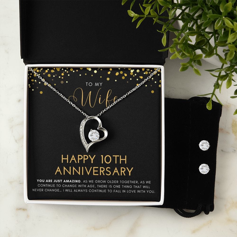 To My Wife - Happy Anniversary (Customizable) - Forever Love Necklace & Earring Set - 178FLES