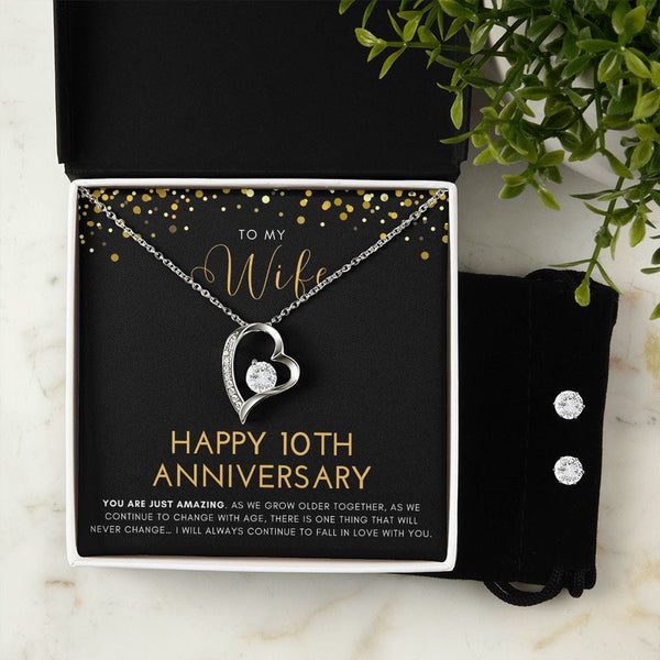 To My Wife - Happy Anniversary (Customizable) - Forever Love Necklace & Earring Set - 178FLES