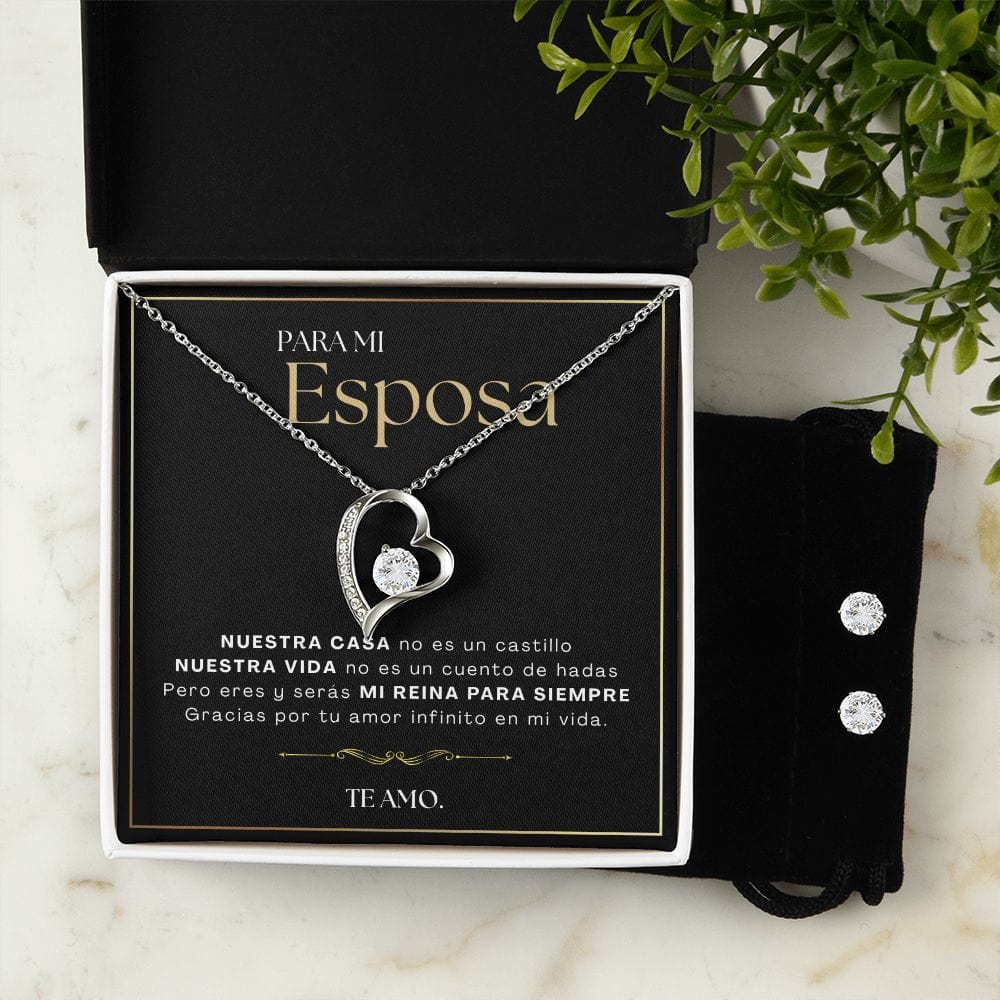 Regalo Para Esposa | Mi luz  | Collar Amor para siempre y Aretes de Zirconia