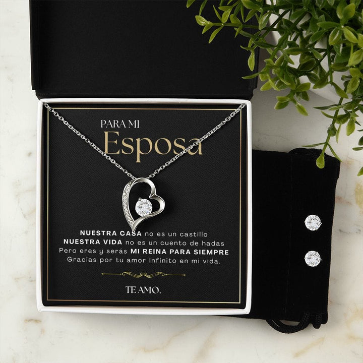 Regalo Para Esposa | Mi luz  | Collar Amor para siempre y Aretes de Zirconia