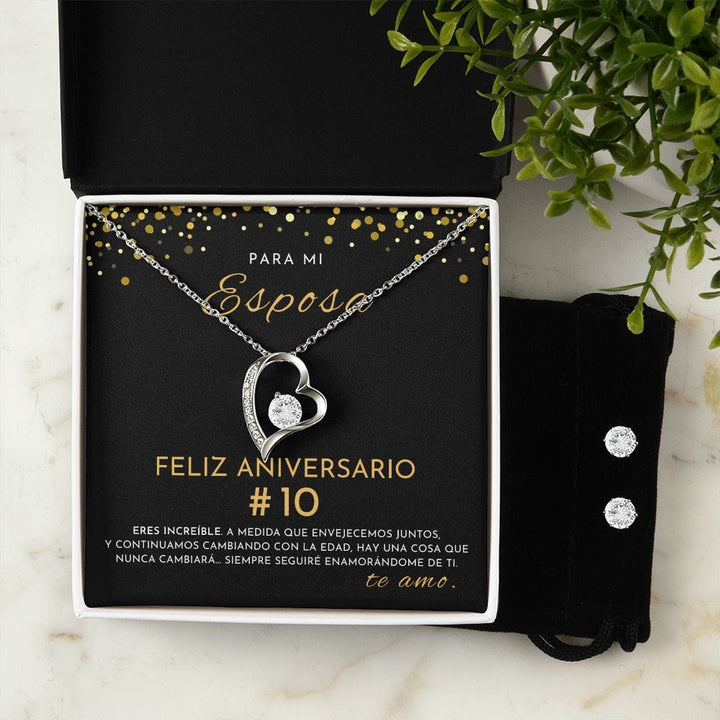 Regalo Para Esposa | Para Mi Esposa Aniversario  | Collar Amor para siempre y Aretes de Zirconia