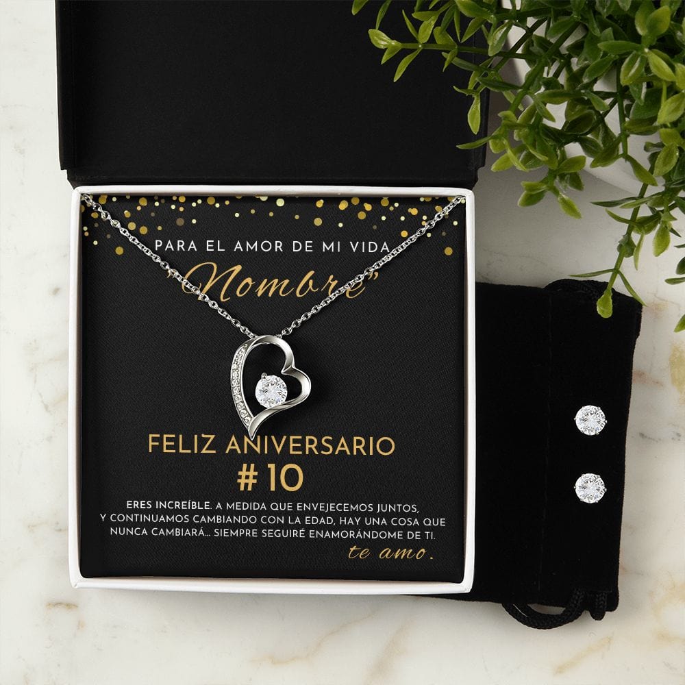 Regalo Para Novia/Esposa | Aniversario  | Collar Amor para siempre y Aretes de Zirconia Cúbica
