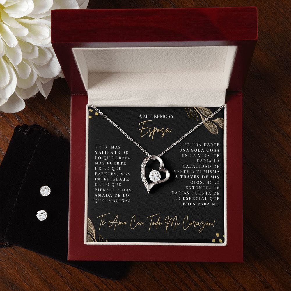 Regalo Para Esposa | Amor y vida  | Collar Amor para siempre y Aretes de Zirconia