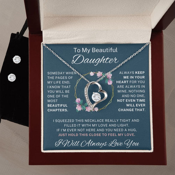 To My Beautiful Daughter - Forever Love Necklace + Cubic Zirconia Earring Set - 124FL