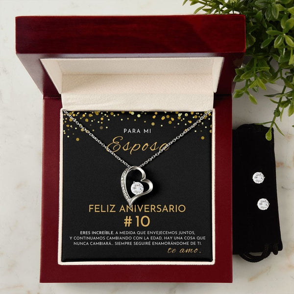 Regalo Para Esposa | Para Mi Esposa Aniversario  | Collar Amor para siempre y Aretes de Zirconia