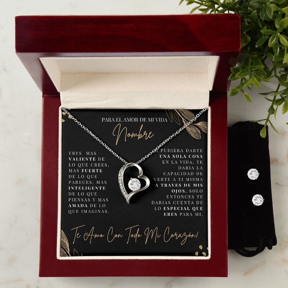 Regalo Para Novia/Esposa | una sola cosa | Collar Amor para siempre y Aretes de Zirconia Cúbica