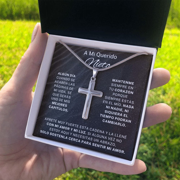 Regalo Para Nieto | Por siempre en mi corazón | Collar Con Cruz De Acero Inoxidable