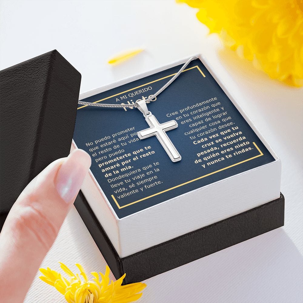 Regalo Para Nieto | Cree en tu corazón | Collar Cruz De Acero Inoxidable