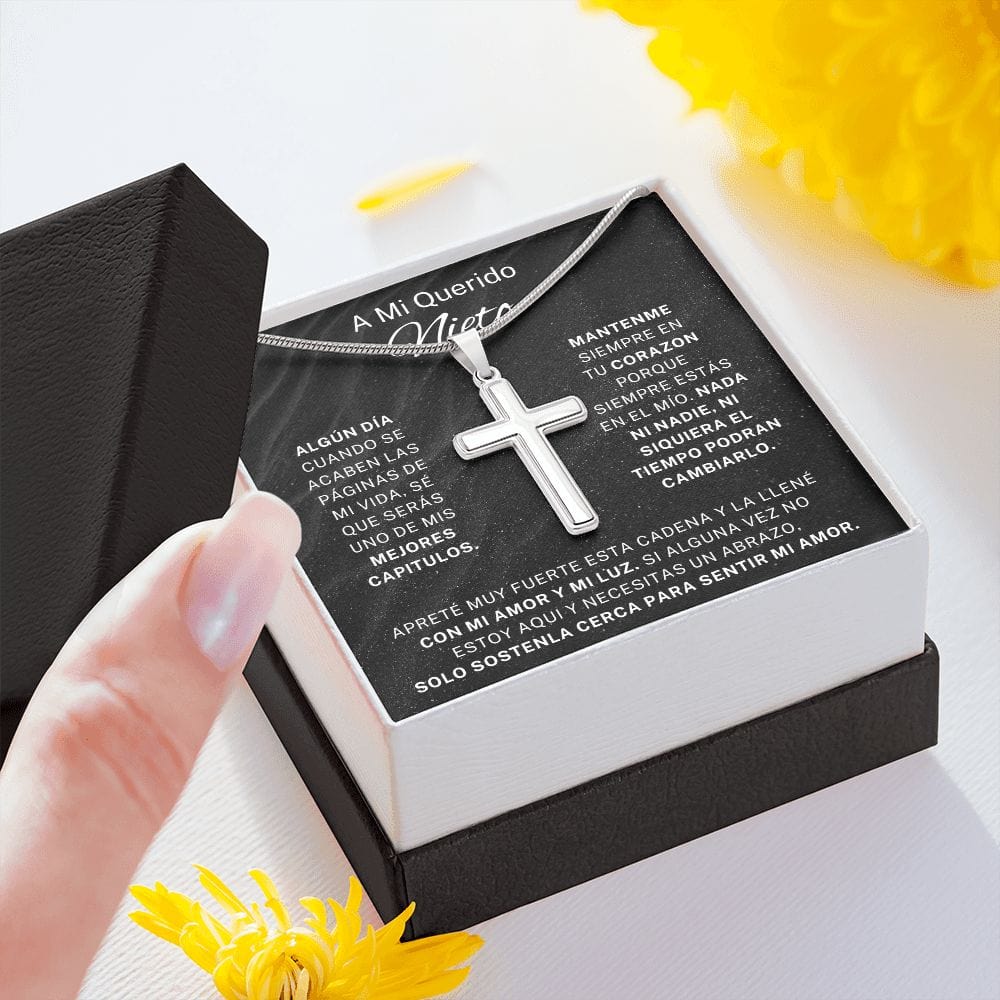 Regalo Para Nieto | Por siempre en mi corazón | Collar Con Cruz De Acero Inoxidable