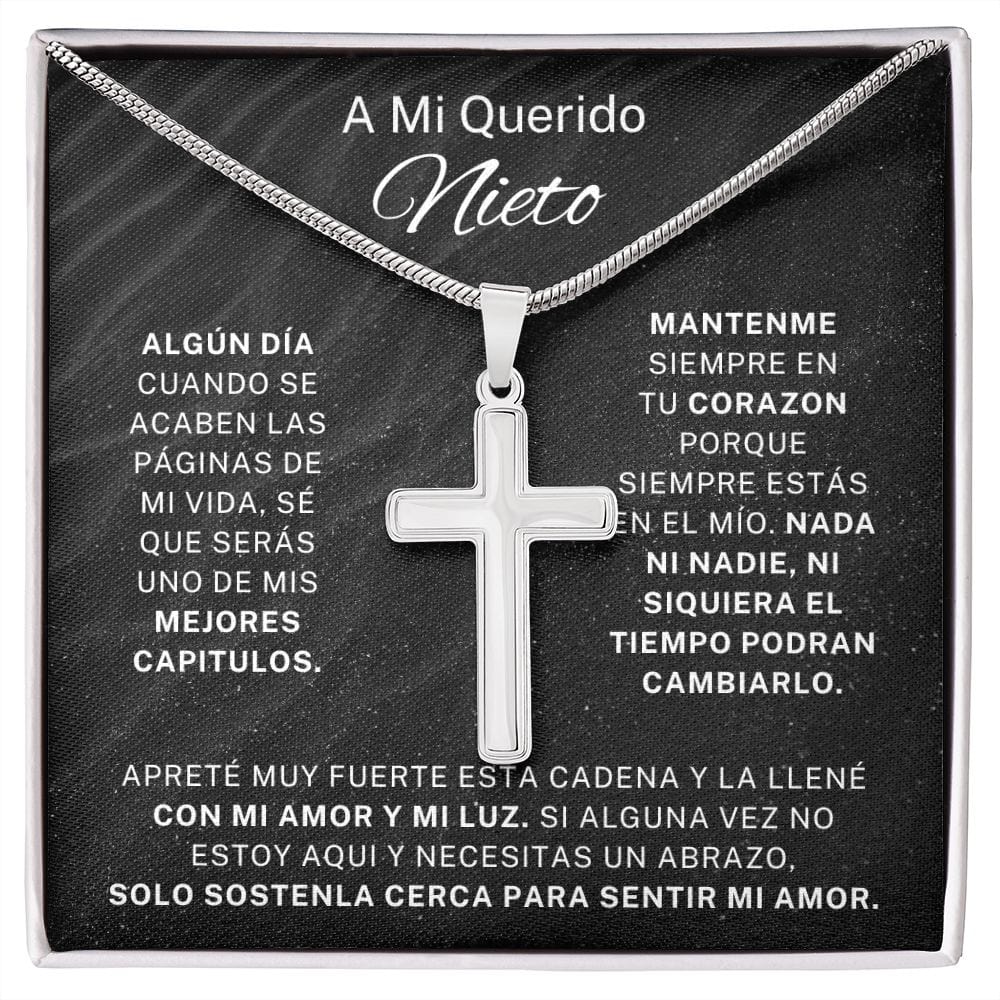 Regalo Para Nieto | Por siempre en mi corazón | Collar Con Cruz De Acero Inoxidable