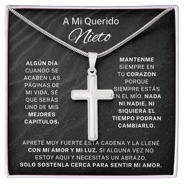 Regalo Para Nieto | Por siempre en mi corazón | Collar Con Cruz De Acero Inoxidable