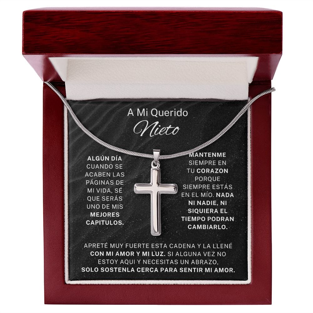 Regalo Para Nieto | Por siempre en mi corazón | Collar Con Cruz De Acero Inoxidable