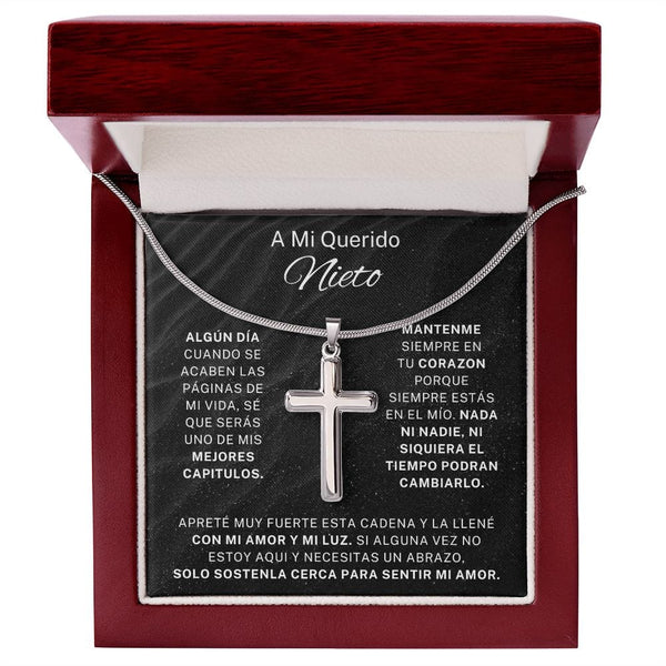 Regalo Para Nieto | Por siempre en mi corazón | Collar Con Cruz De Acero Inoxidable